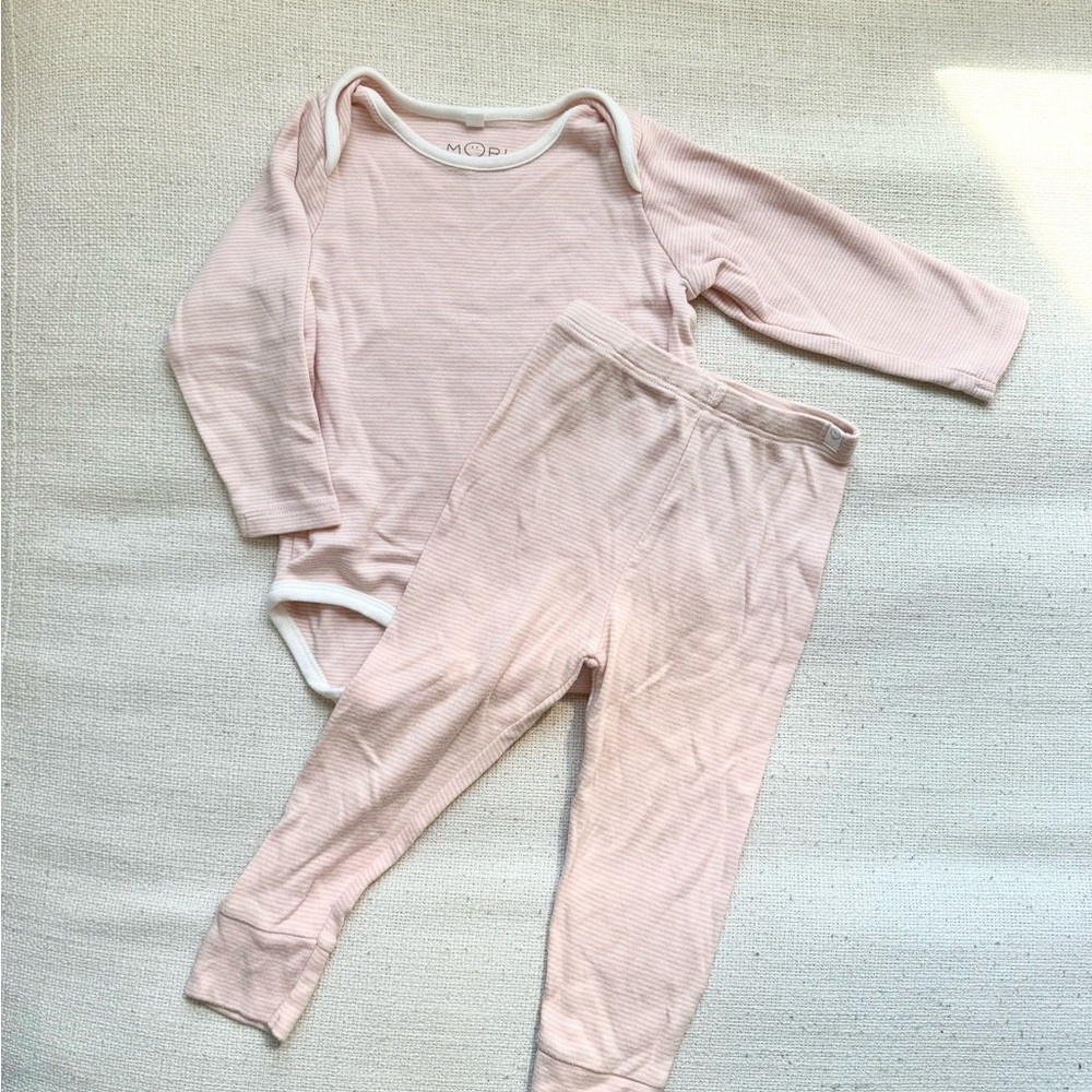 MORI Striped Bodysuit + Leggings Set | 18-24M | Blush Pink & White